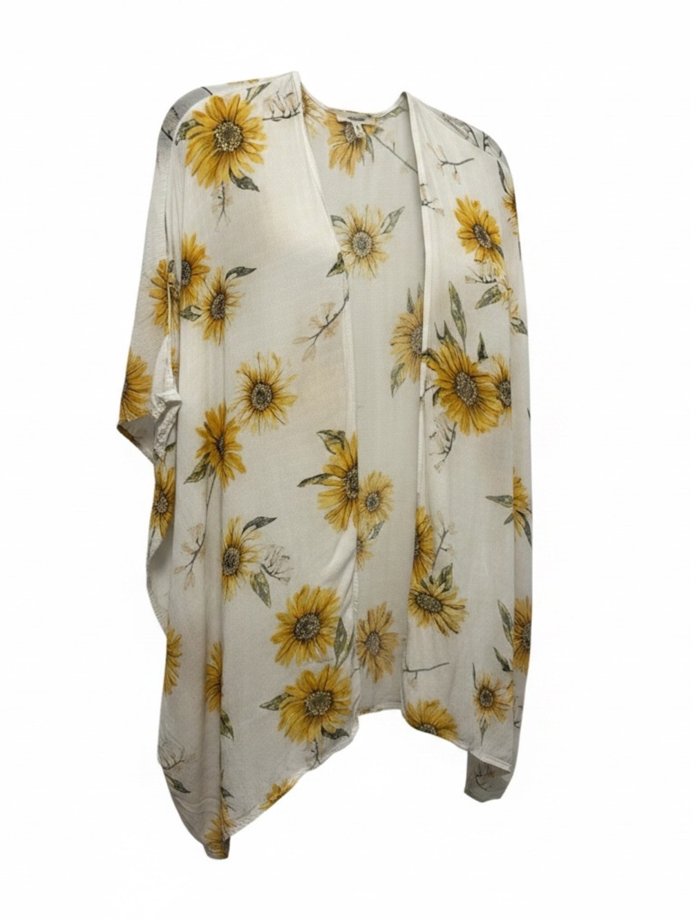 Maurices White Sunflower Print Open-Front Kimono